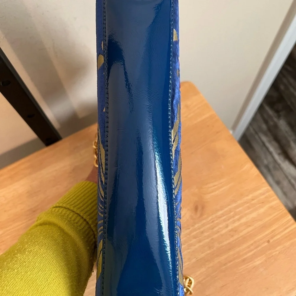Tory Burch Blue Velvet Floral and Gold Women's Bag